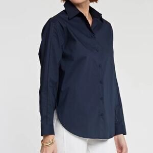 Hinson Wu Halsey Long Sleeve Lace Trim Cotton Button Up Shirts Navy Size S NWT